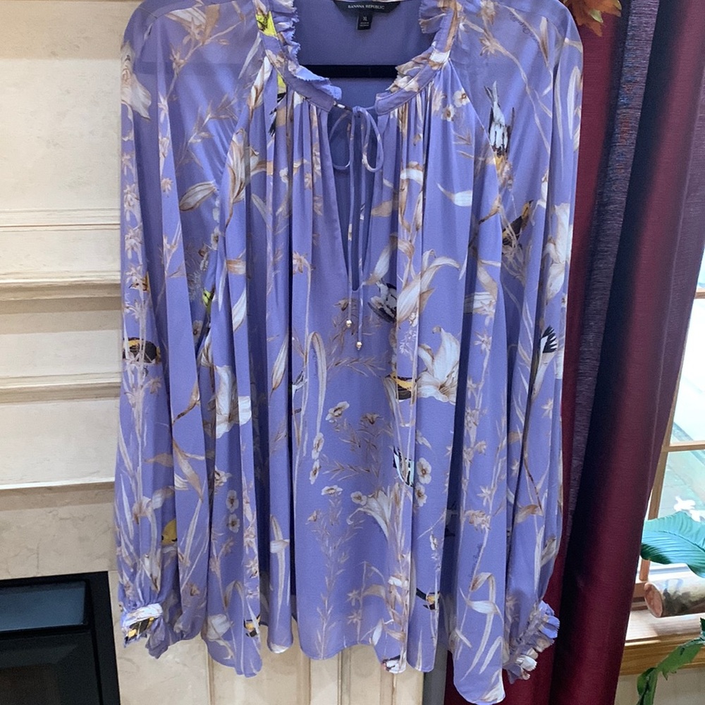 BANANA REPUBLIC purple boho/cottage core bird blouse sz XL